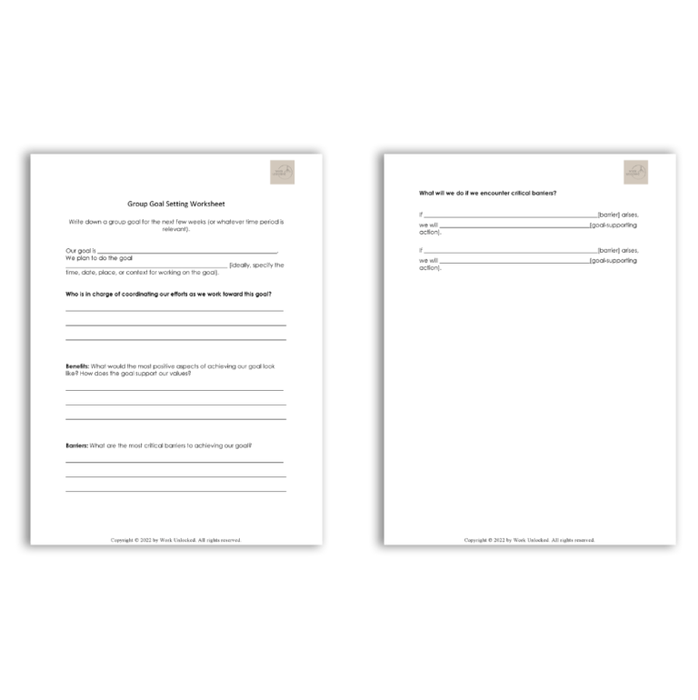 Worksheet to set Team Goal alignment