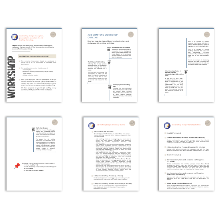 A set of six brochures about job redesign with practical and ready-made workshop guide