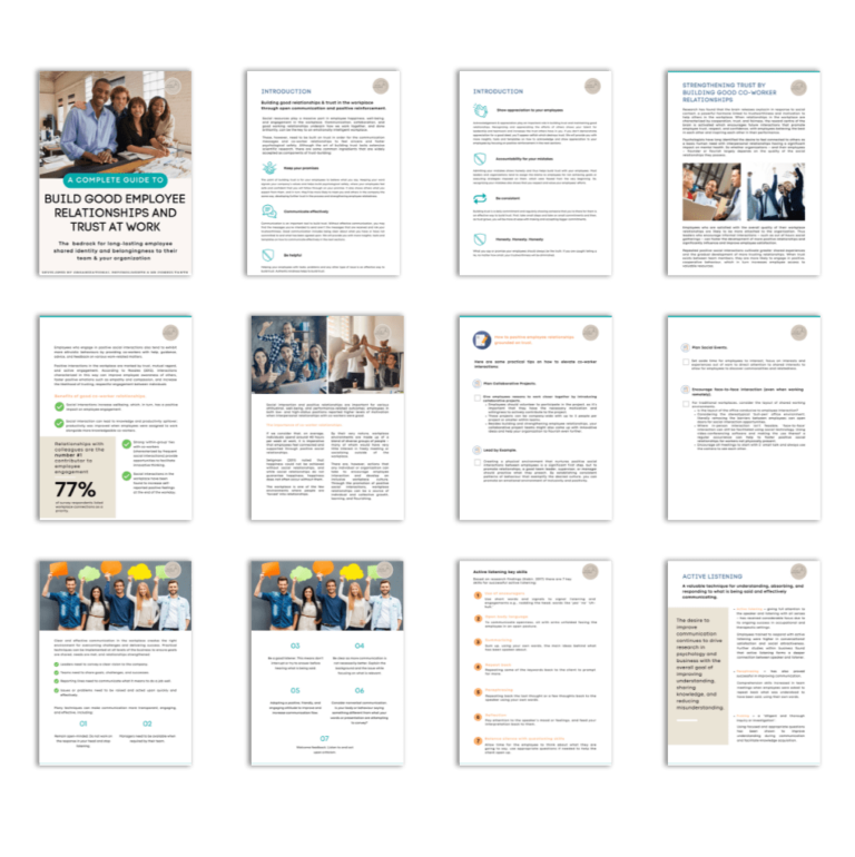Some screenshot of complete guide to build good employee relationships and trust at work
